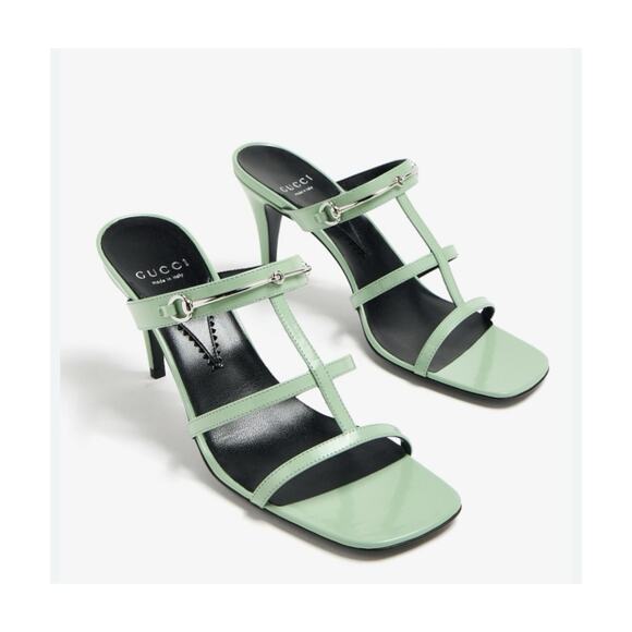 Gucci Regent Slim Horsebit 38.5/ 8.5 Heel Sandals Pacific Green Leather NIB $990 - Picture 1 of 13
